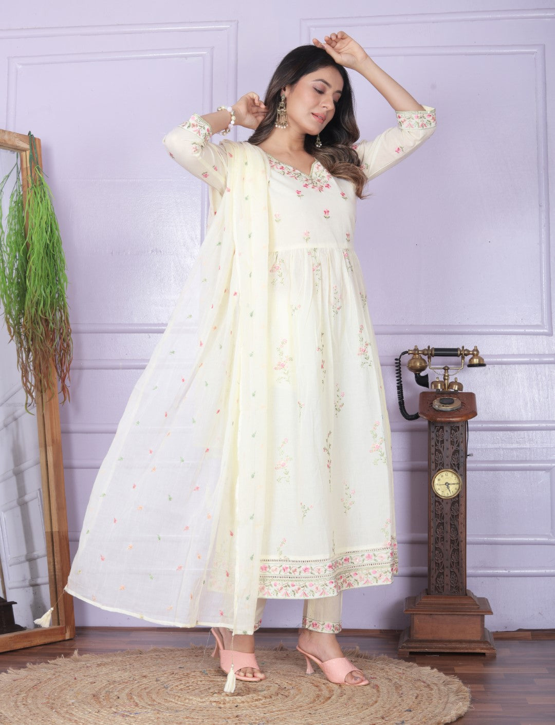 Buy Elegant Cotton Flare Dress Kurti with Pant & Dupatta 