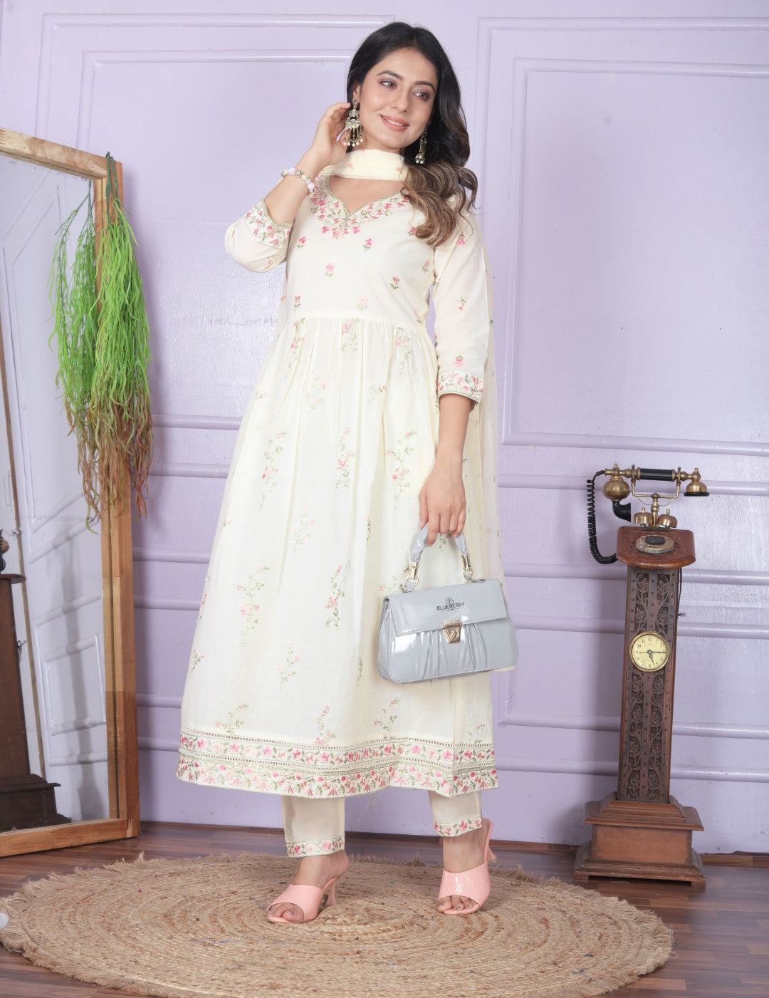 Buy Elegant Cotton Flare Dress Kurti with Pant & Dupatta 