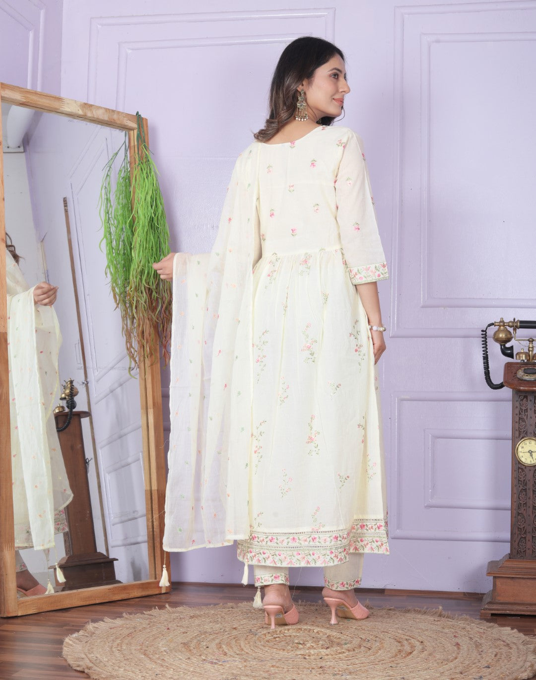 Buy Elegant Cotton Flare Dress Kurti with Pant & Dupatta 