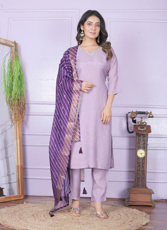 Buy Stylish Muslin Pant Set in Purple | Vaanya Kurtis