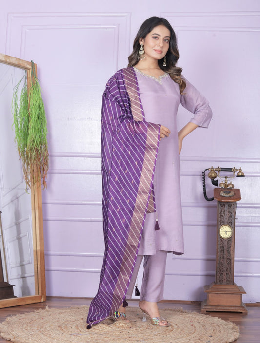 Buy Stylish Muslin Pant Set in Purple | Vaanya Kurtis