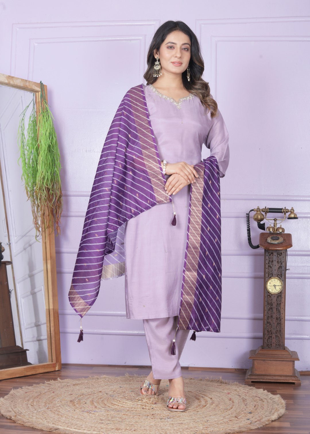 Buy Stylish Muslin Pant Set in Purple | Vaanya Kurtis