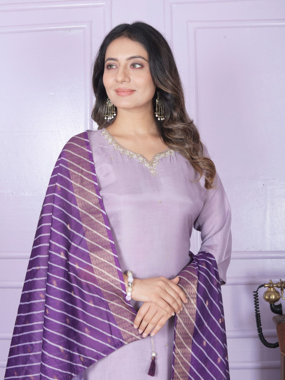 Buy Stylish Muslin Pant Set in Purple | Vaanya Kurtis