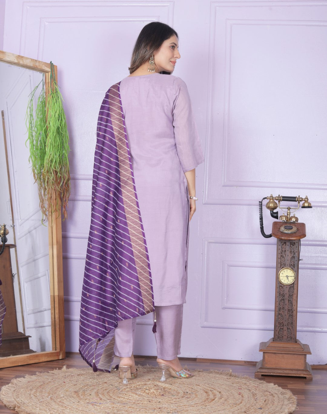 Buy Stylish Muslin Pant Set in Purple | Vaanya Kurtis