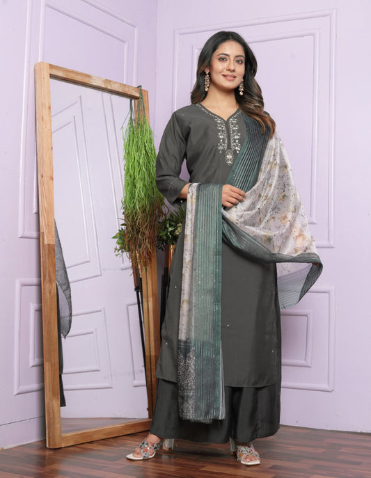 Shop Elegant Gray Plazzo Set Online | Vaanya Kurtis