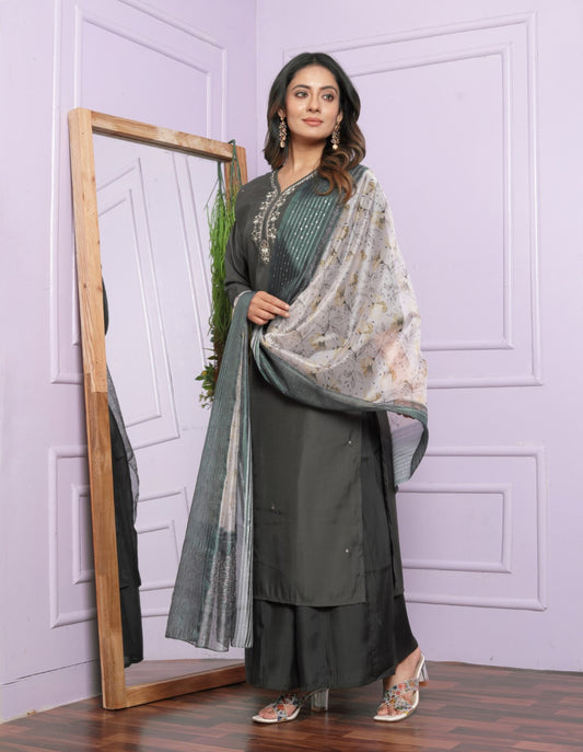 Shop Elegant Gray Plazzo Set Online | Vaanya Kurtis