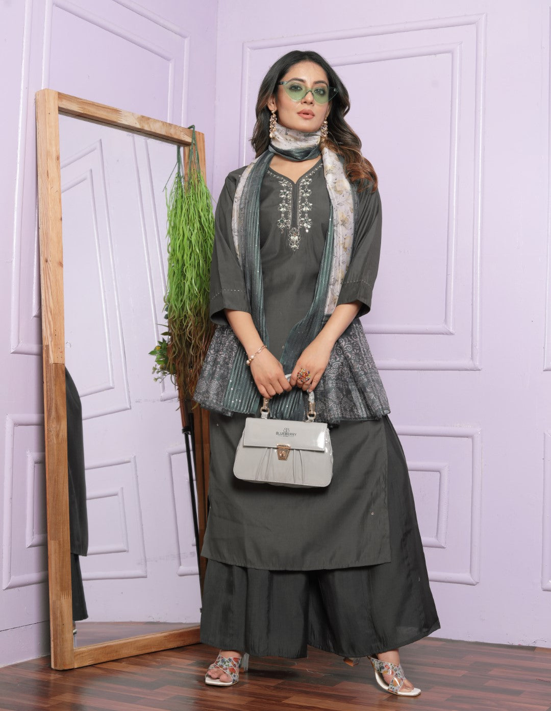 Shop Elegant Gray Plazzo Set Online | Vaanya Kurtis