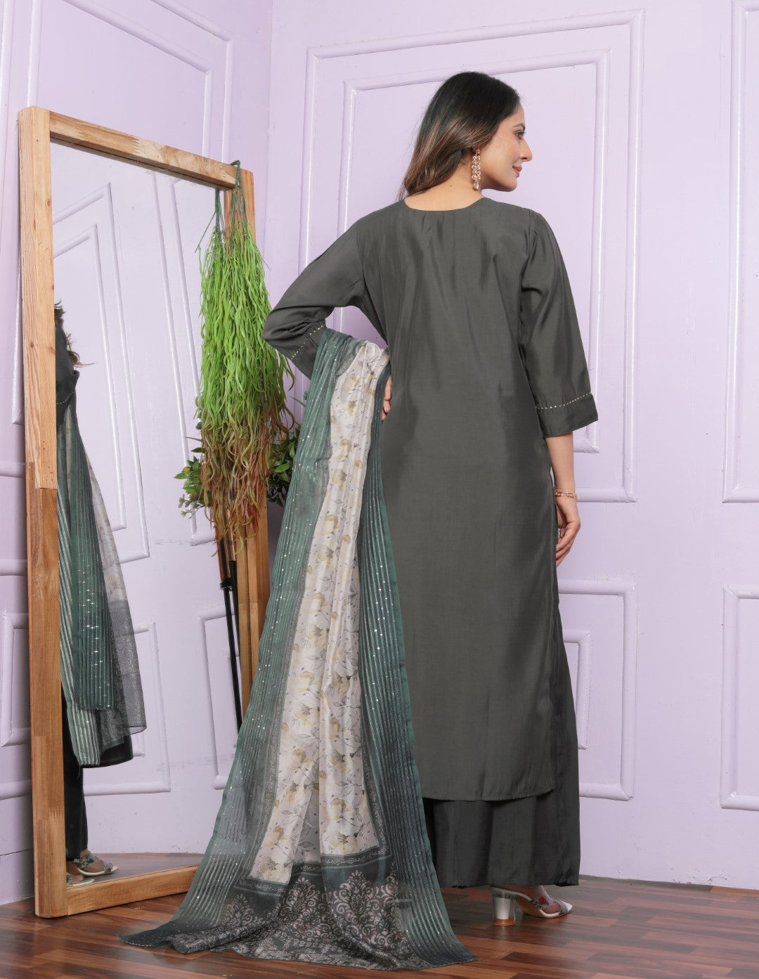 Shop Elegant Gray Plazzo Set Online | Vaanya Kurtis