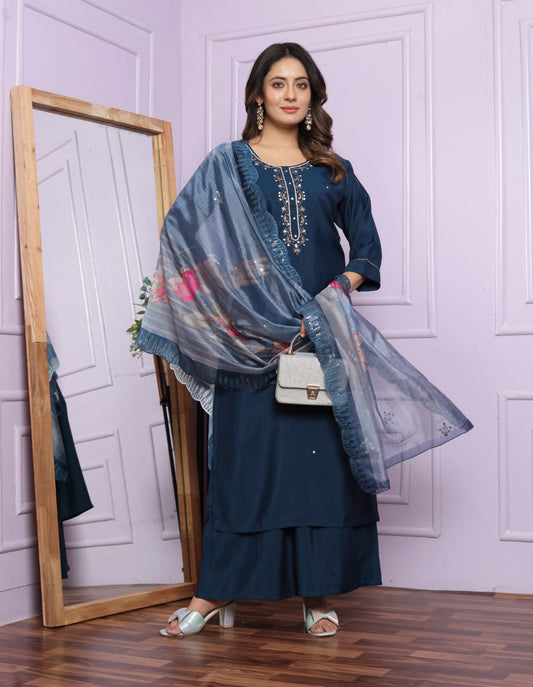 Buy Fancy Round Neck Kurta with Straight Pant Set Online