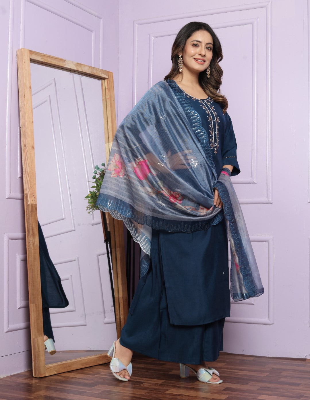 Buy Fancy Round Neck Kurta with Straight Pant Set Online