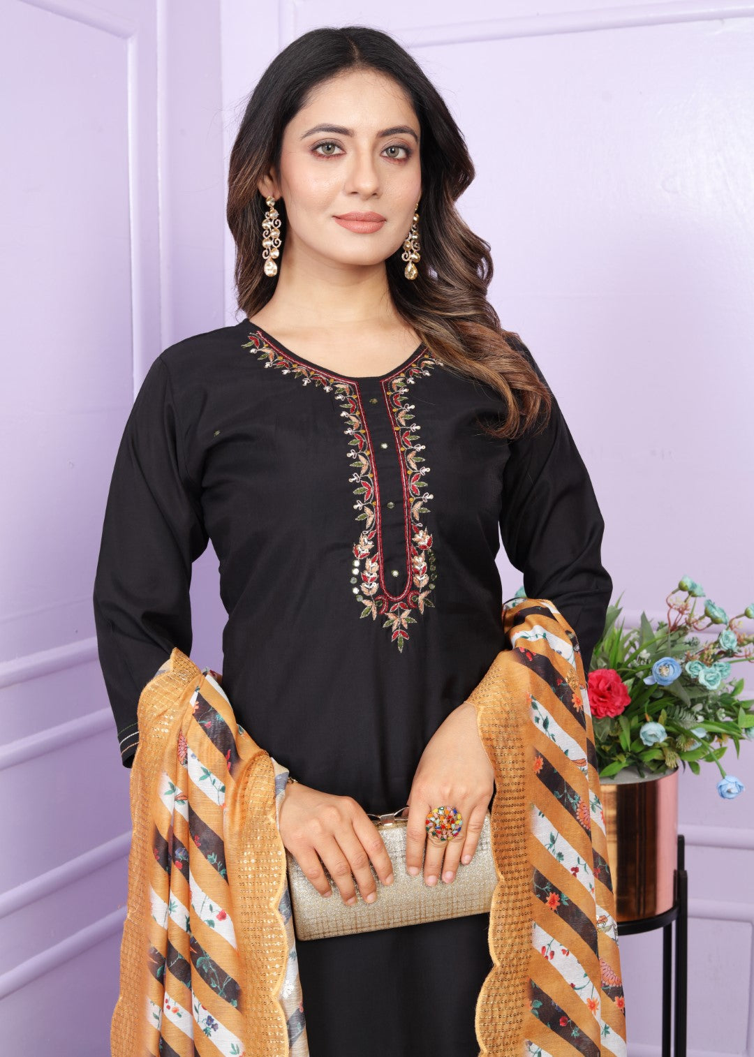 Shop Fancy Black Straight Pant Set Online | Vaanya Kurtis