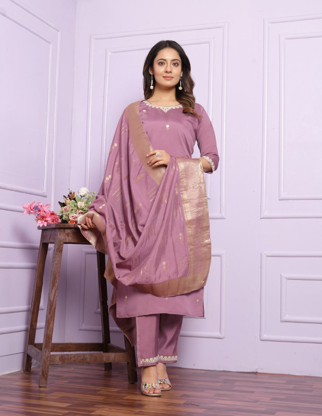 Trendy Purple Viscose Silk Dupatta Set Online | Vaanya Kurtis