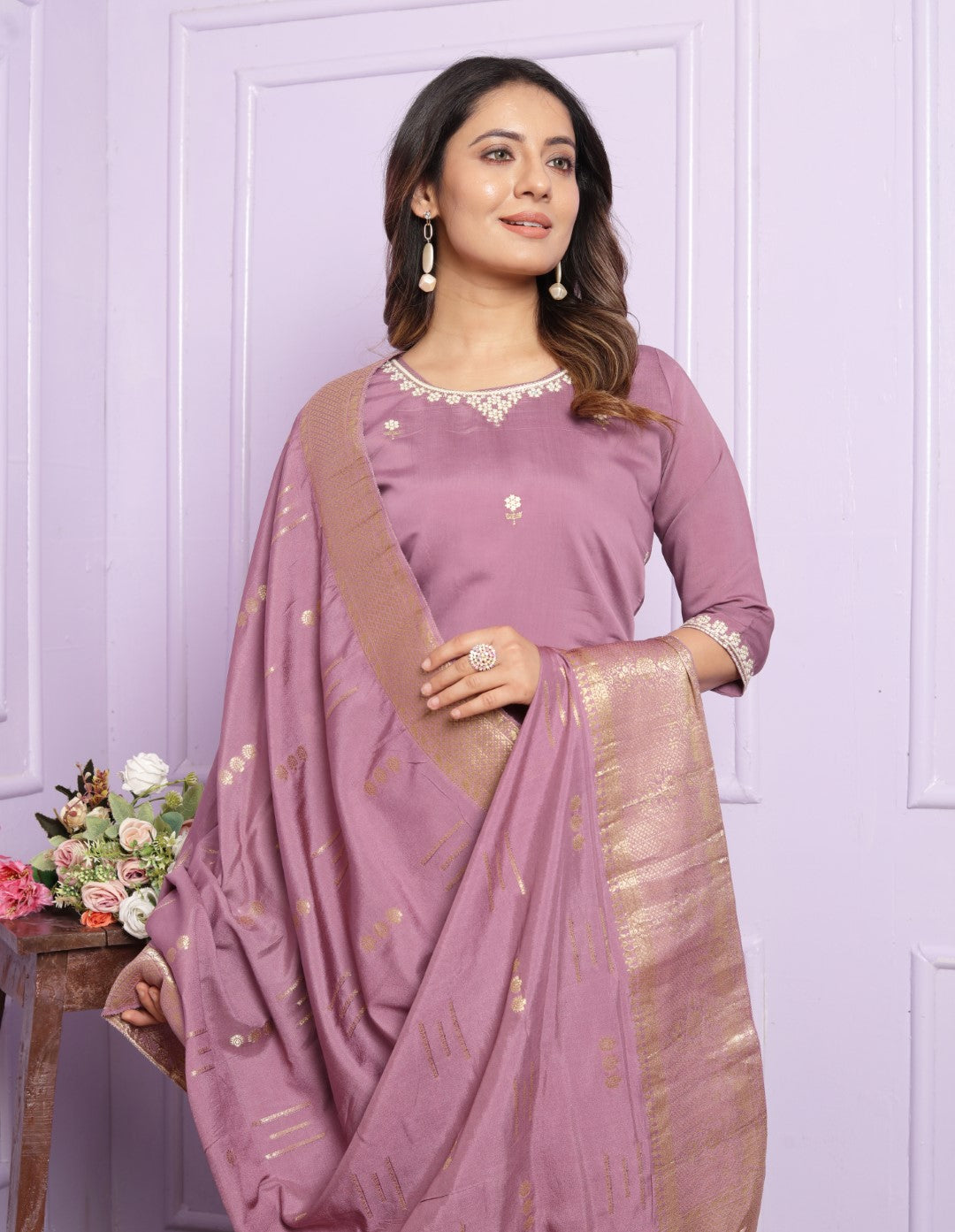 Trendy Purple Viscose Silk Dupatta Set Online | Vaanya Kurtis