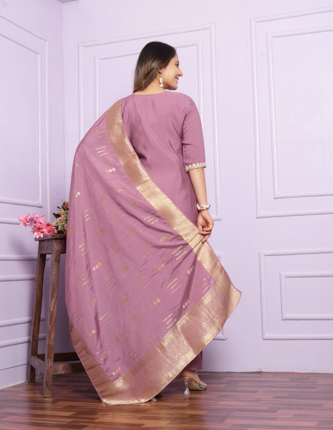 Trendy Purple Viscose Silk Dupatta Set Online | Vaanya Kurtis