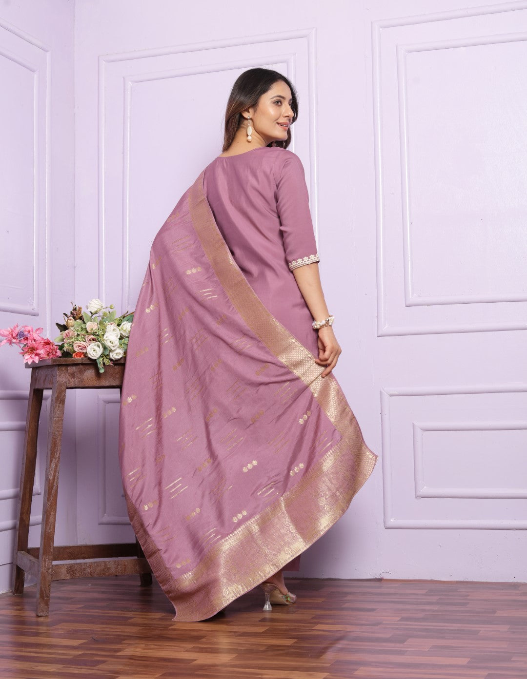 Trendy Purple Viscose Silk Dupatta Set Online | Vaanya Kurtis