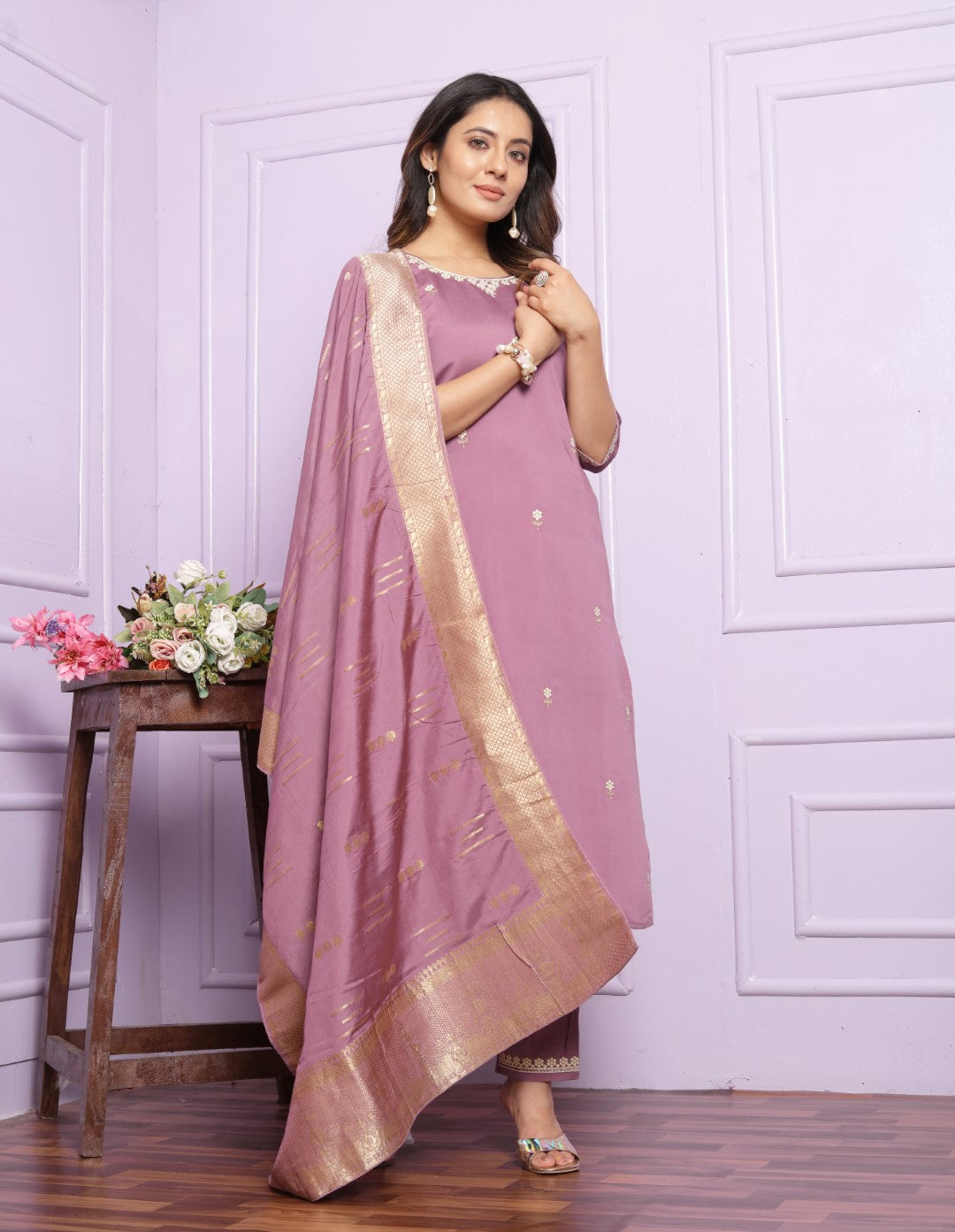 Trendy Purple Viscose Silk Dupatta Set Online | Vaanya Kurtis