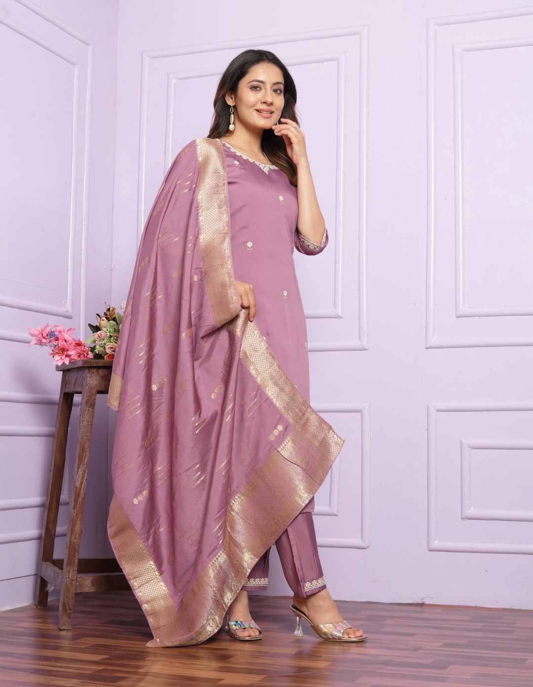 Trendy Purple Viscose Silk Dupatta Set Online | Vaanya Kurtis