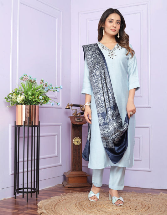 Stylish Blue Viscose Silk Sets with Dupatta | Vaanya Kurtis