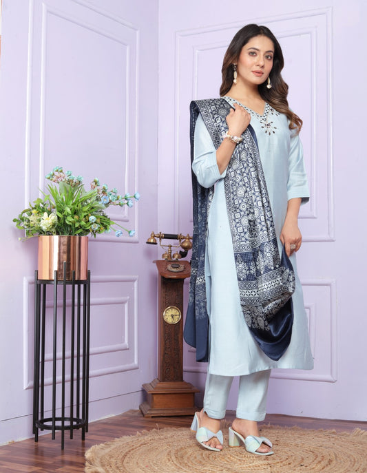 Stylish Blue Viscose Silk Sets with Dupatta | Vaanya Kurtis