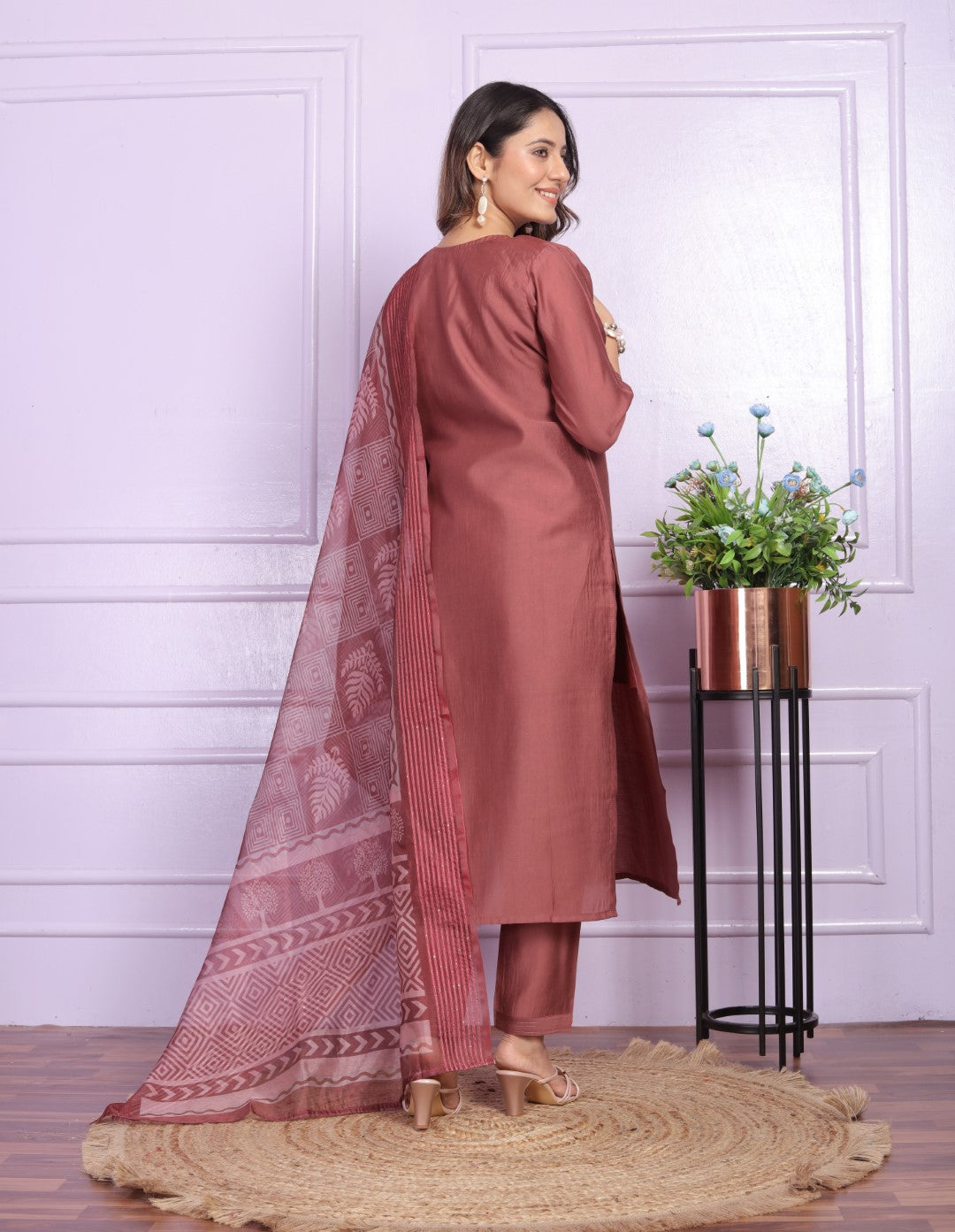 Buy Trending V-Neck Pant Set in Modal Silk | Vaanya Kurtis