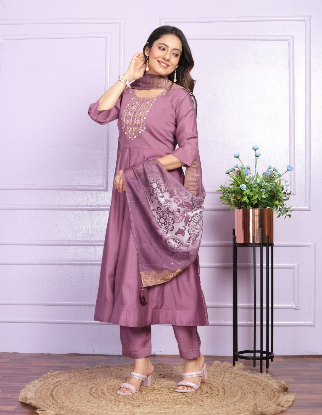 Shop Festive Purple Straight Kurta Pant Set Online | Vaanya Kurtis