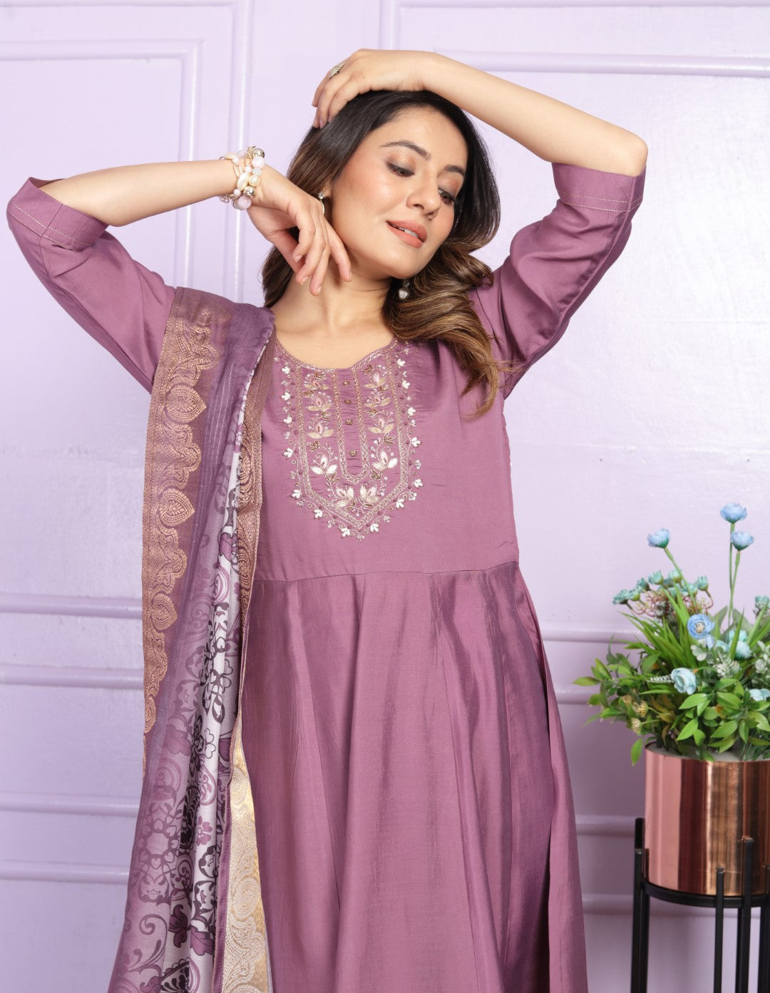 Shop Festive Purple Straight Kurta Pant Set Online | Vaanya Kurtis