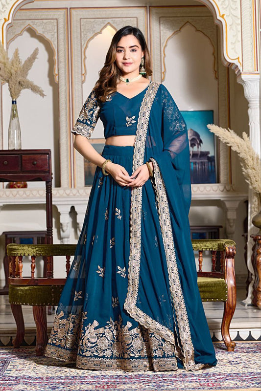 Shop Elegant Blue Georgette Lehenga Choli Set Online In India