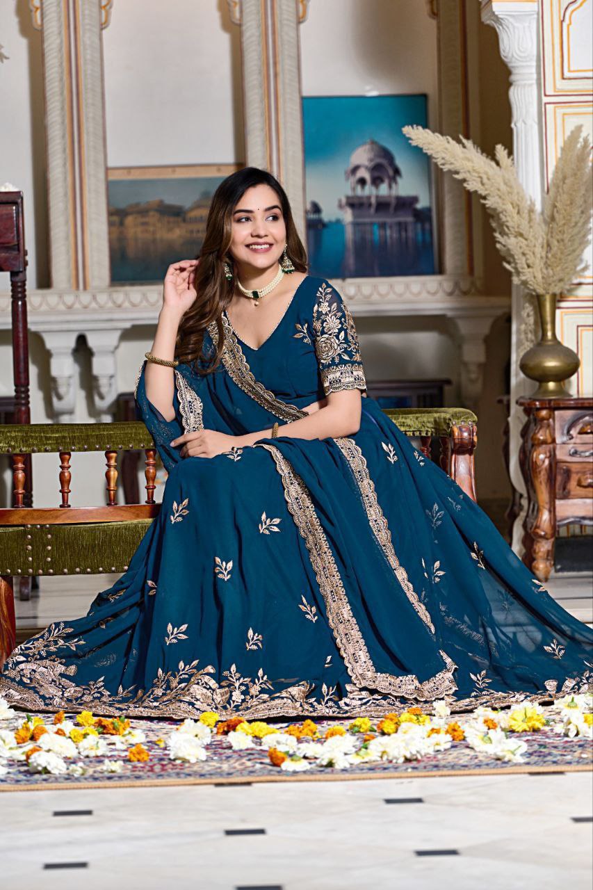 Shop Elegant Blue Georgette Lehenga Choli Set Online In India