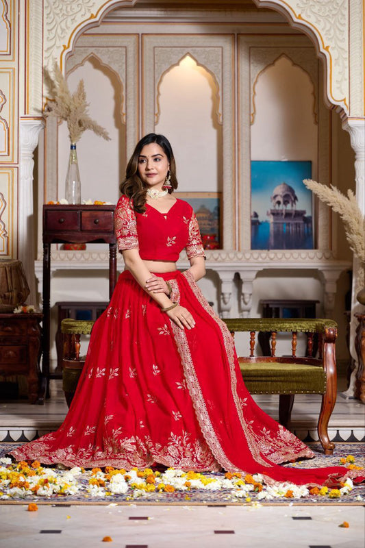 Buy Royal Red Georgette Lehenga Choli Set Online in India