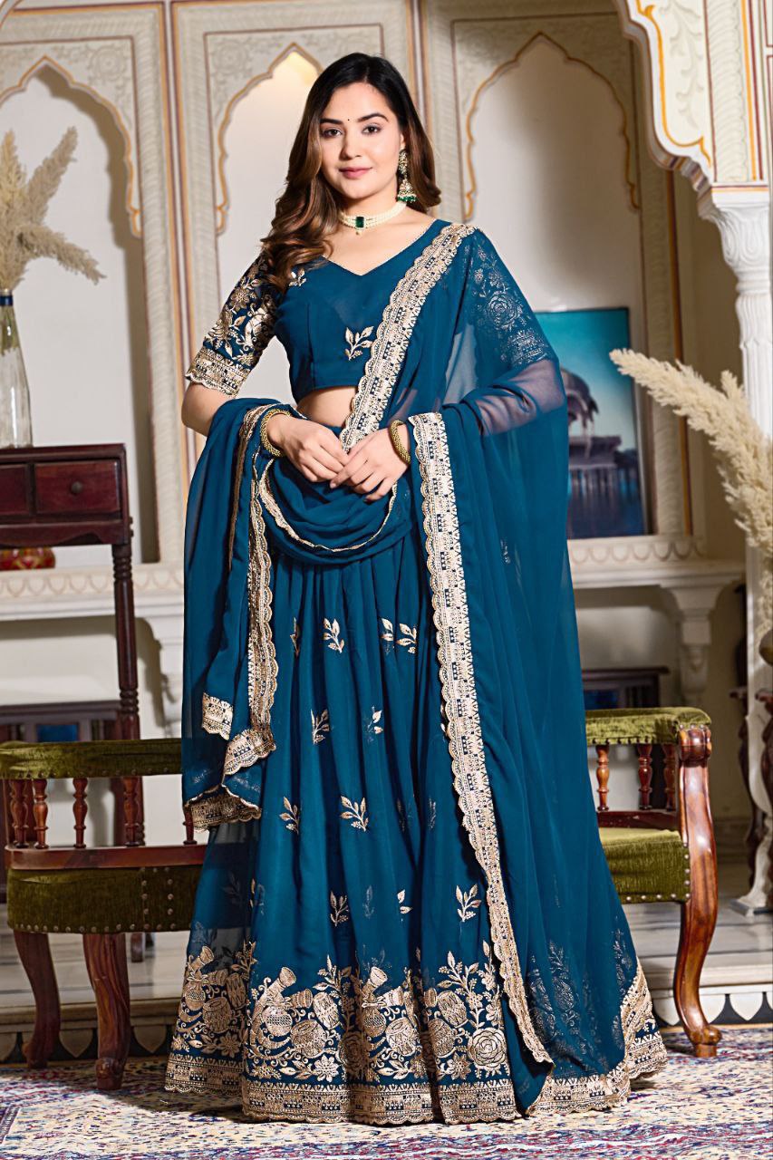 Shop Elegant Blue Georgette Lehenga Choli Set Online In India