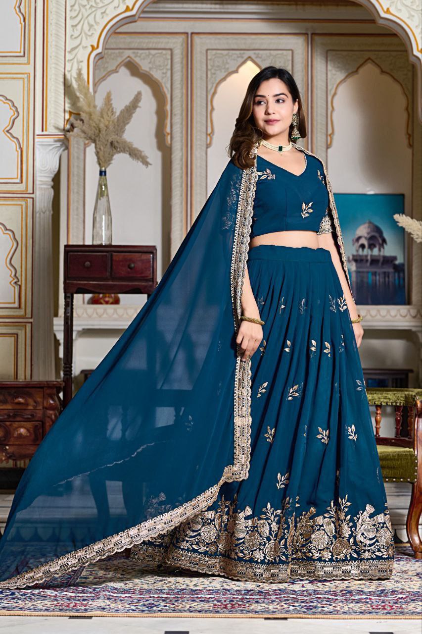 Shop Elegant Blue Georgette Lehenga Choli Set Online In India