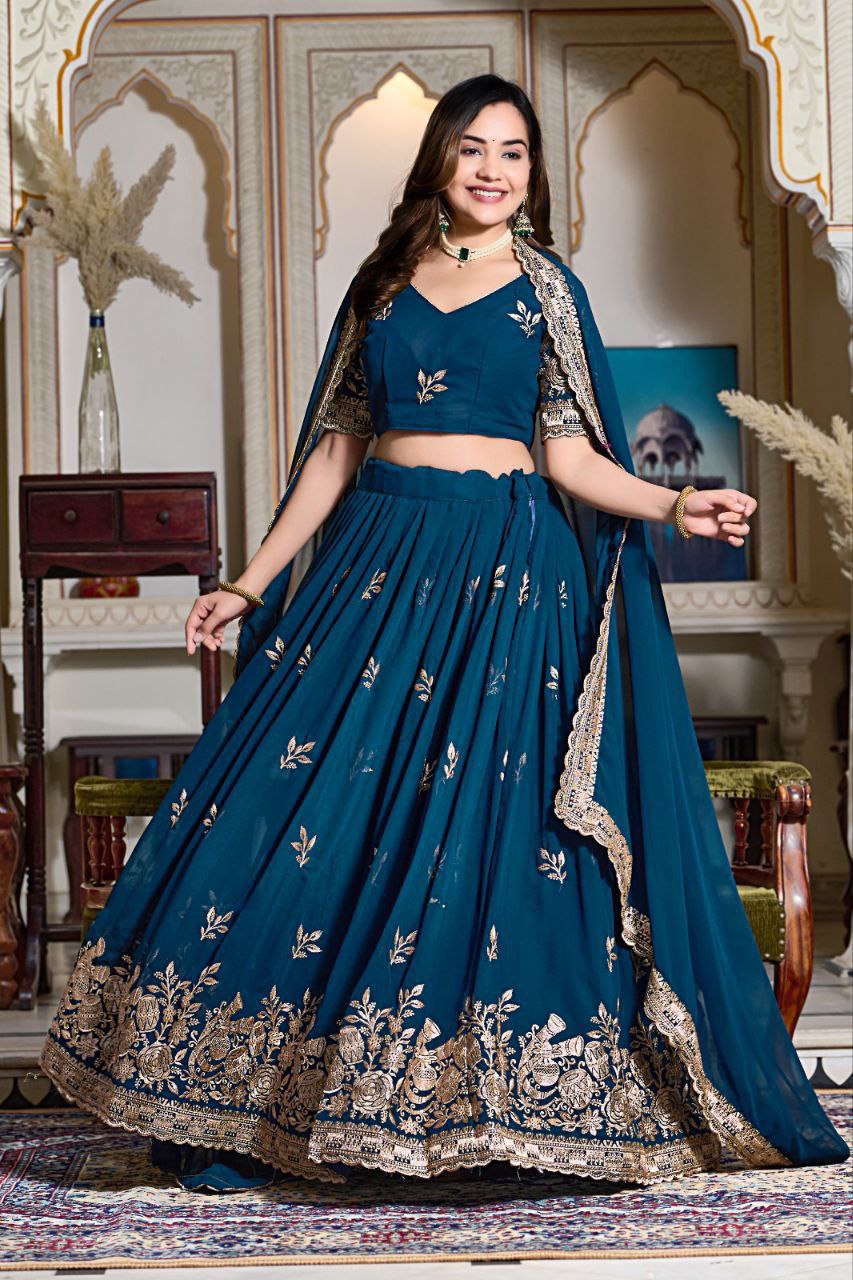 Shop Elegant Blue Georgette Lehenga Choli Set Online In India