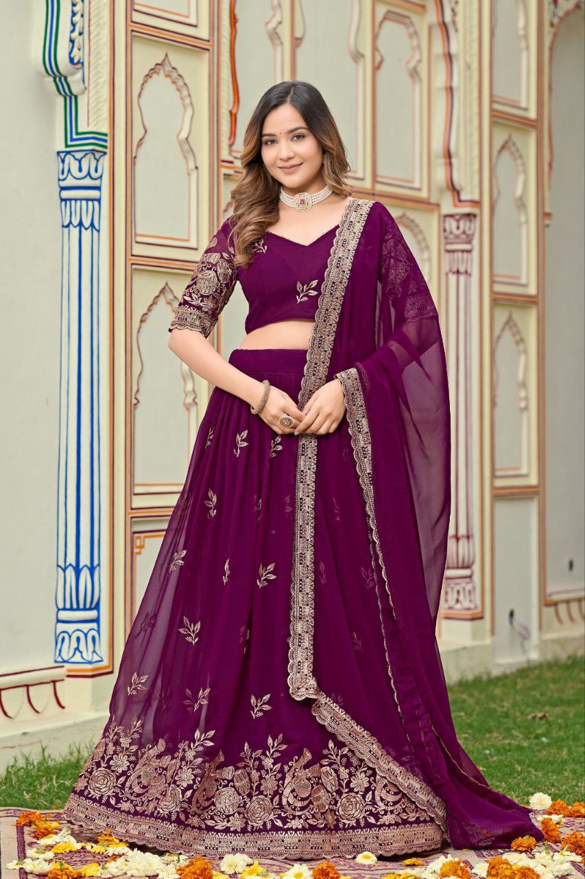 Buy Trending Purple Georgette Lehenga Choli Set Online 