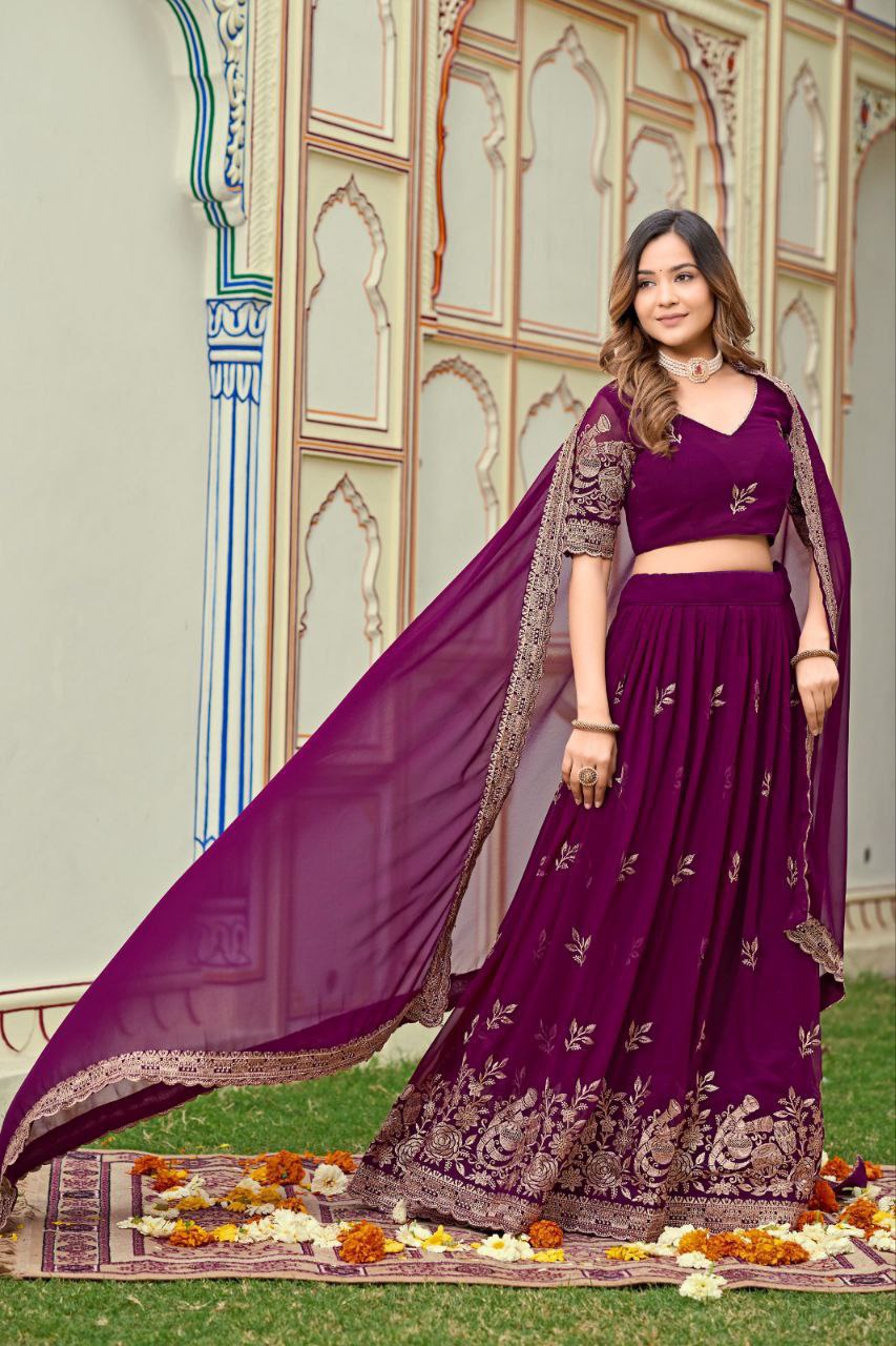 Buy Trending Purple Georgette Lehenga Choli Set Online 