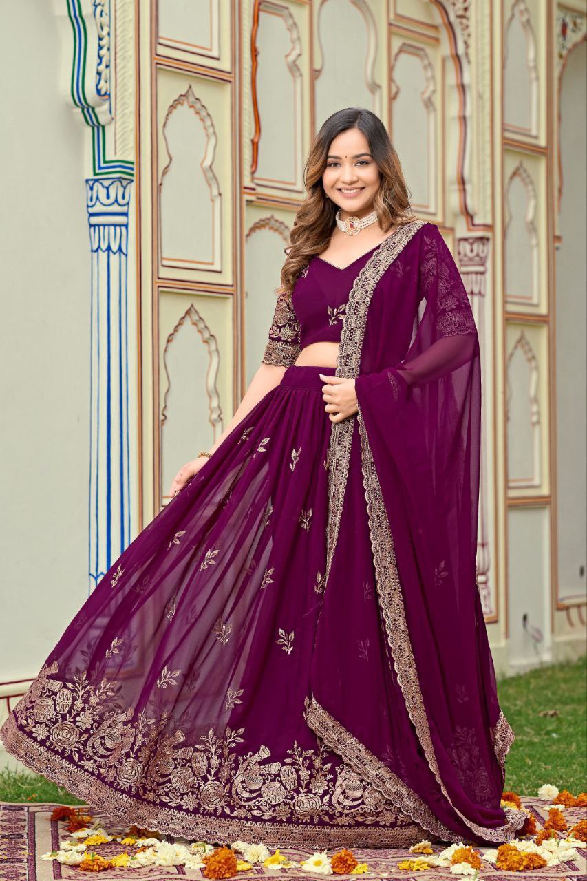 Buy Trending Purple Georgette Lehenga Choli Set Online 