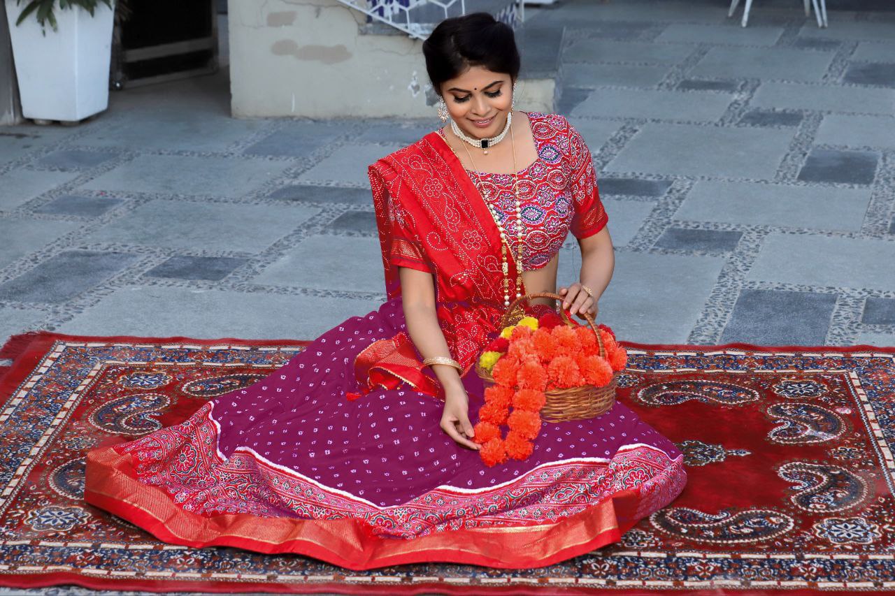 Buy Purple Bandhani Patola Lehenga Choli Online | Vaanya Kurtis