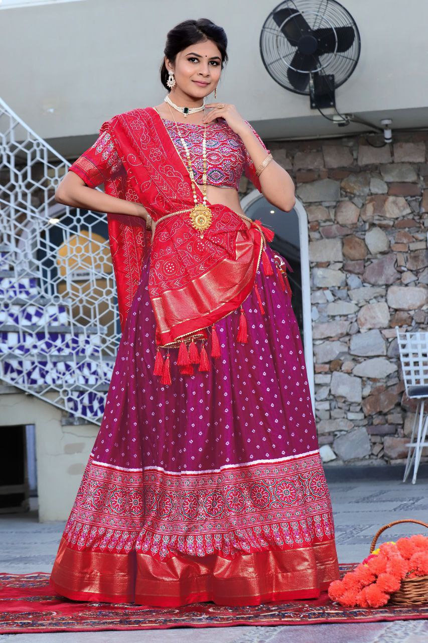 Buy Purple Bandhani Patola Lehenga Choli Online | Vaanya Kurtis