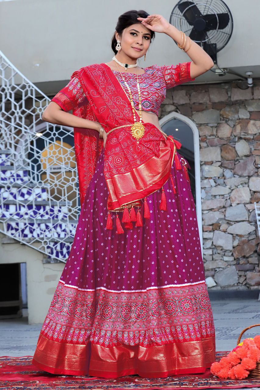 Buy Purple Bandhani Patola Lehenga Choli Online | Vaanya Kurtis