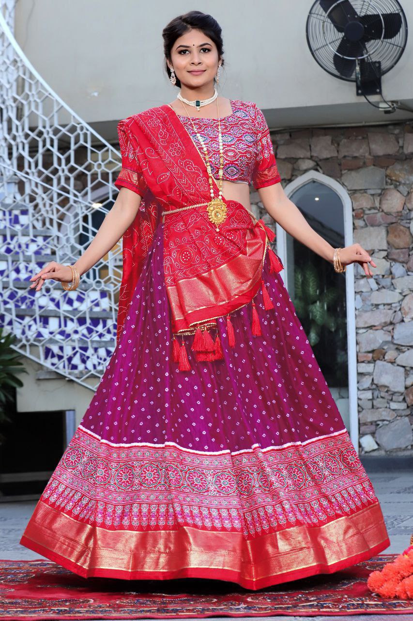 Buy Purple Bandhani Patola Lehenga Choli Online | Vaanya Kurtis