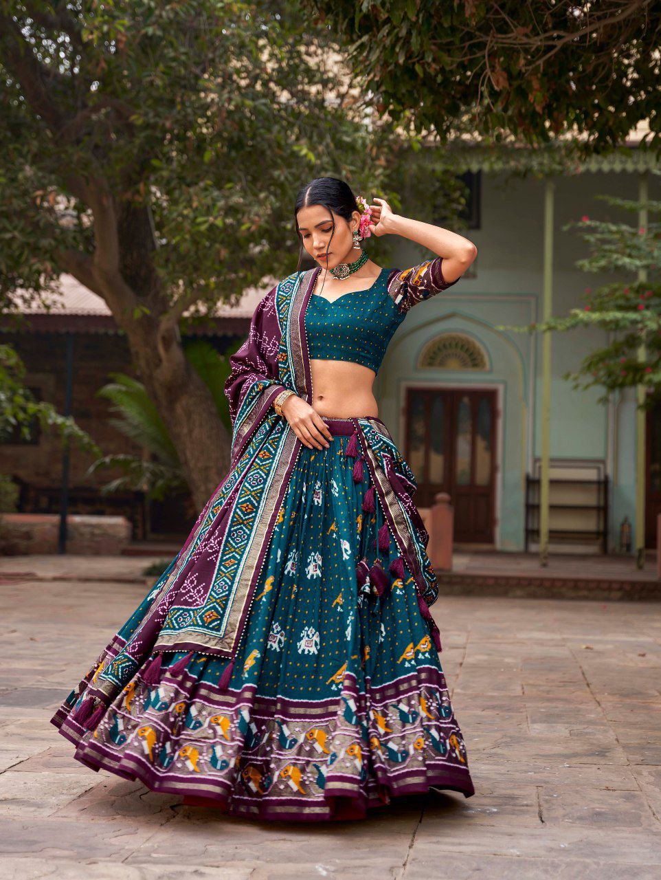 Shop Chic Ikat Patola Lehenga Set Online from Vaanya Kurtis