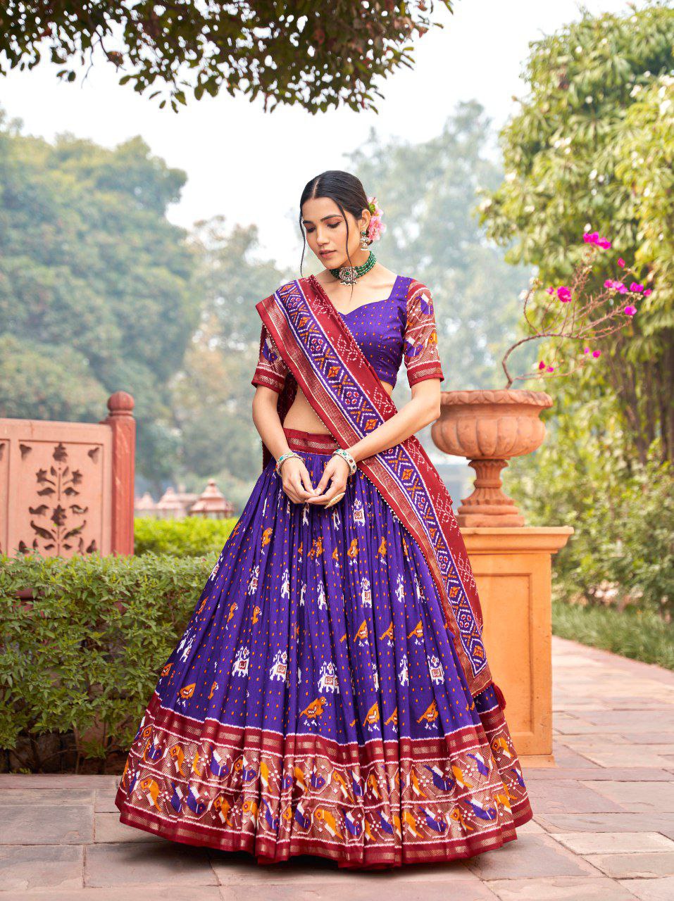 Shop Trending Purple Ikat Patola Lehenga Set Online