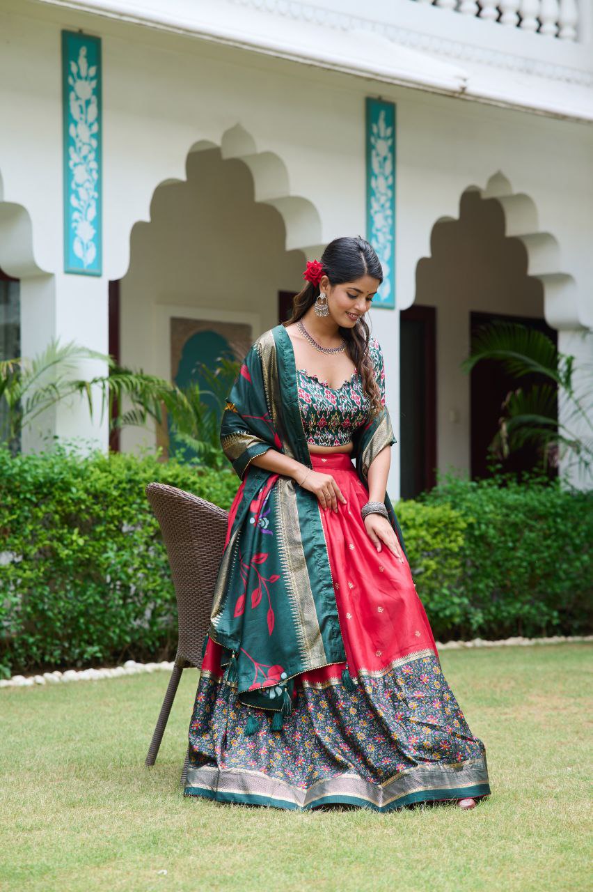 Buy Latest Red Dola Silk Meenakari Lehenga Set Online