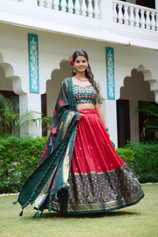 Buy Latest Red Dola Silk Meenakari Lehenga Set Online