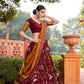 Buy Wine Silk Meenakari Lehenga Online with Yellow Dupatta