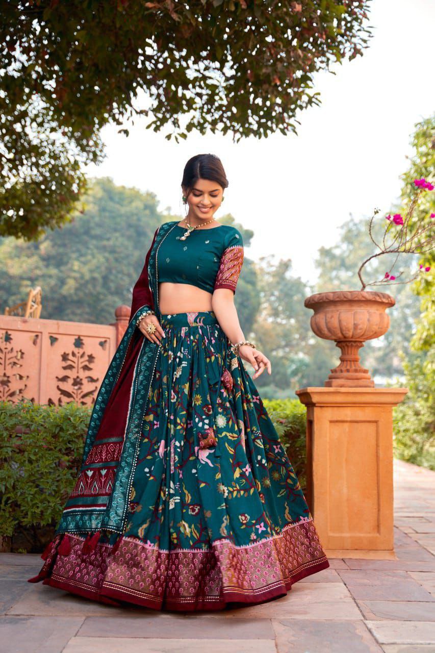 Shop Tusser Silk Meenakari Lehenga Online | Vaanya Kurtis