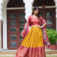 Buy Kashmiri Print Lehenga Set in Yellow Tussar Silk Online