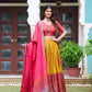 Buy Kashmiri Print Lehenga Set in Yellow Tussar Silk Online