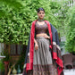 Buy Kashmiri Print Lehenga Set in Grey-Black Tussar Silk Online