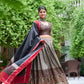 Buy Kashmiri Print Lehenga Set in Grey-Black Tussar Silk Online