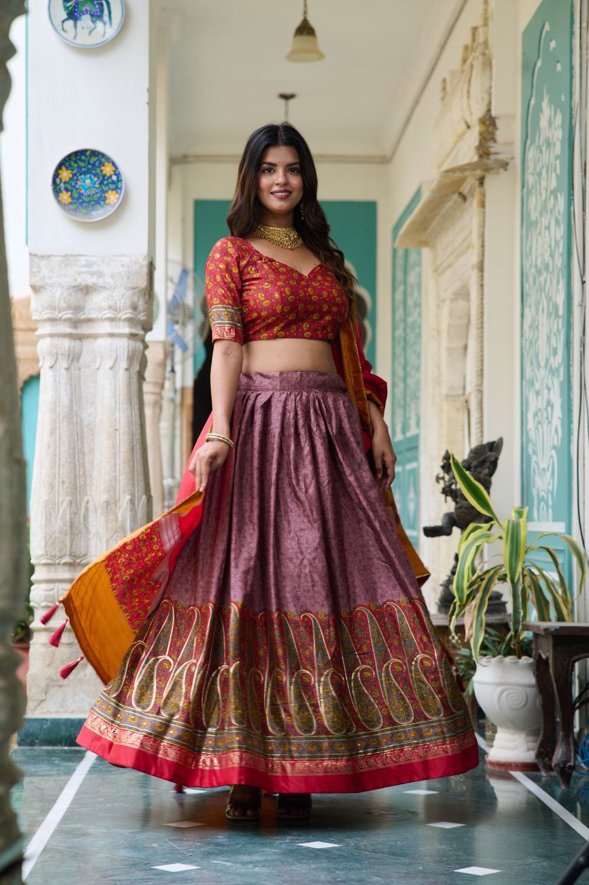 Buy Stunning Kashmiri Print Lehenga Set in Multicolor Online